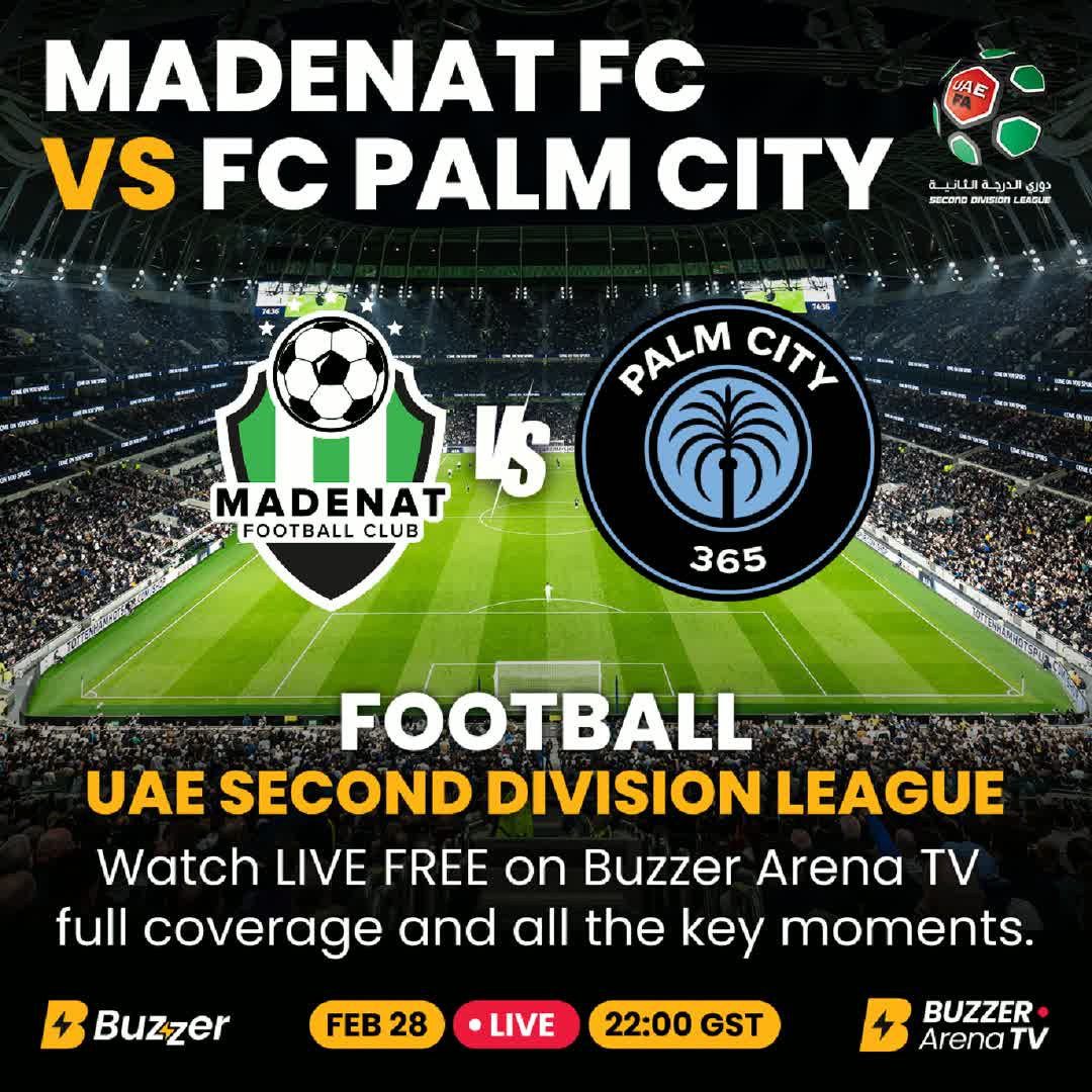 Post by Buzzer Fan: ⚽ MATCHDAY IS HERE ⚽ It’s time for a big showdown in the HAE Second Division League 🇦🇪 Madenat FC 🆚 FC Palm City...