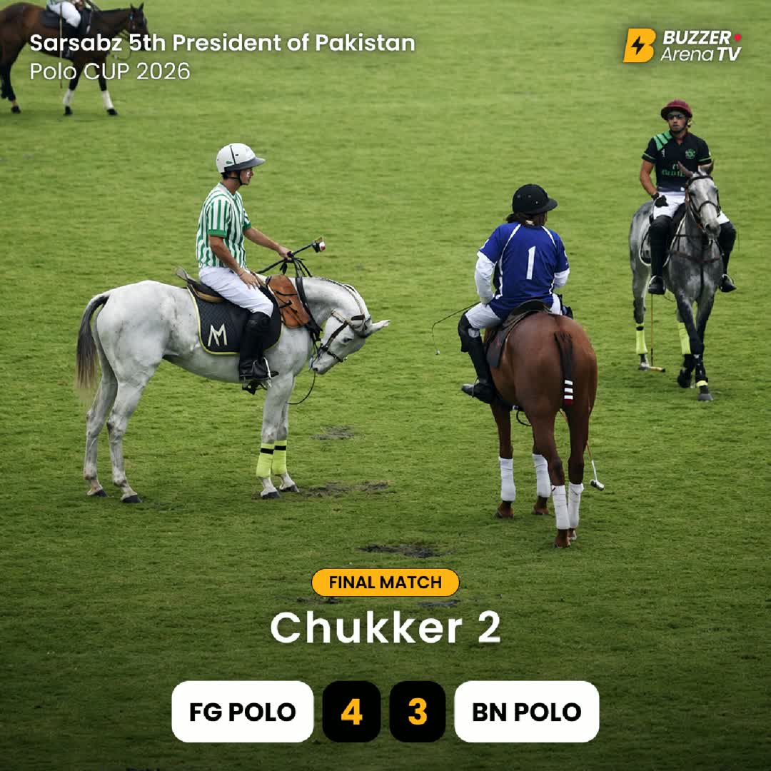 Post by Buzzer Fan: End of the 2nd chukker. 🏇🔥 FG Polo takes a narrow lead, 4–3, as the match continues to unfold. 📺 LIVE on Buzzer...