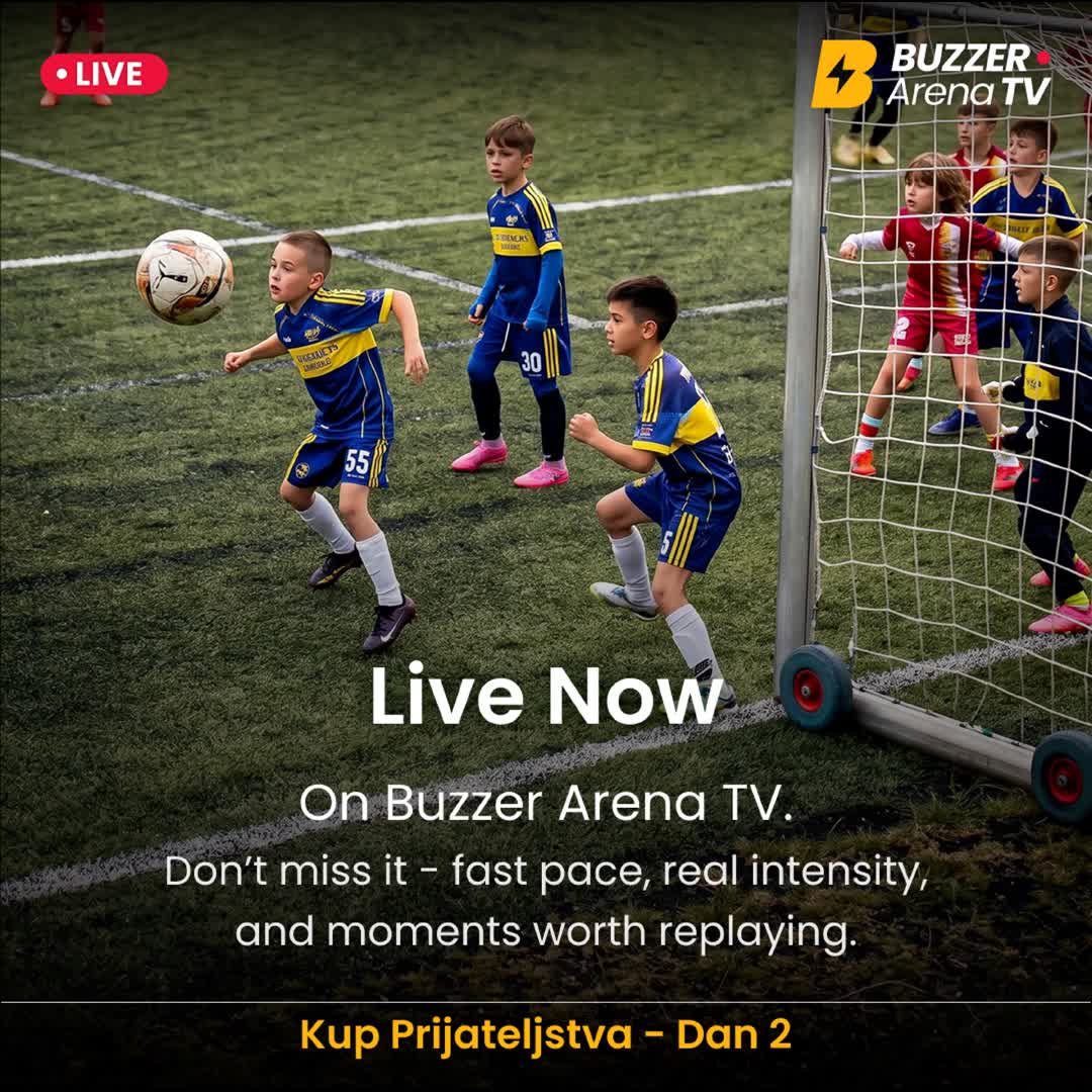 Post by Buzzer Fan: 🔥 UŽIVO S TERENA: KUP PRIJATELJSTVA, DAN 2! 🏆 ⚽️ Ne propustite akciju! Slika savršeno prenosi napetost i uzbuđenje...