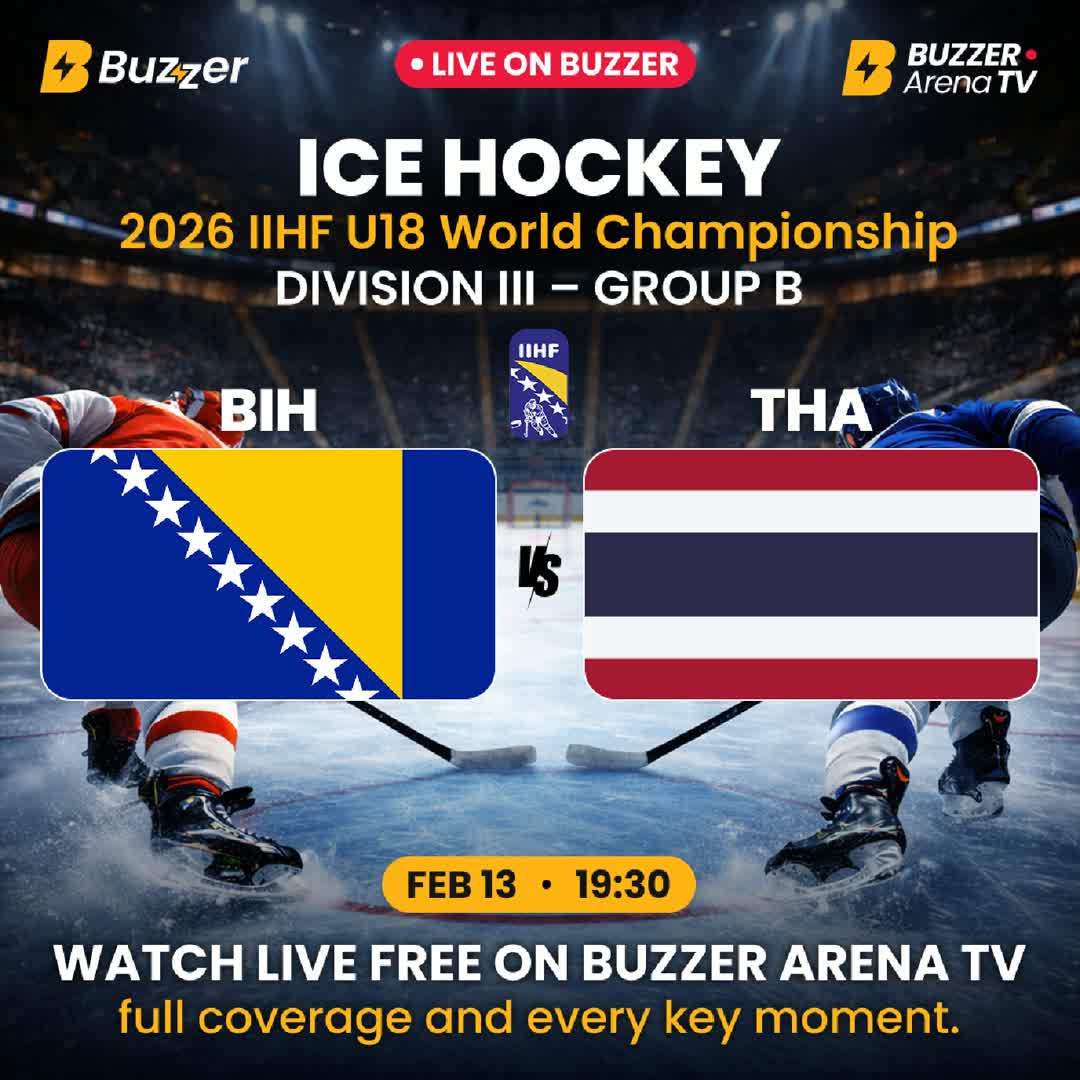 Post by Buzzer Fan: 🚨 ICE HOCKEY LIVE ON BUZZER 🚨 🏒 BIH 🇧🇦 vs THA 🇹🇭 📅 13 February | 🕢 19:30 CET, GMT +1 📍Ledena Dvorana...