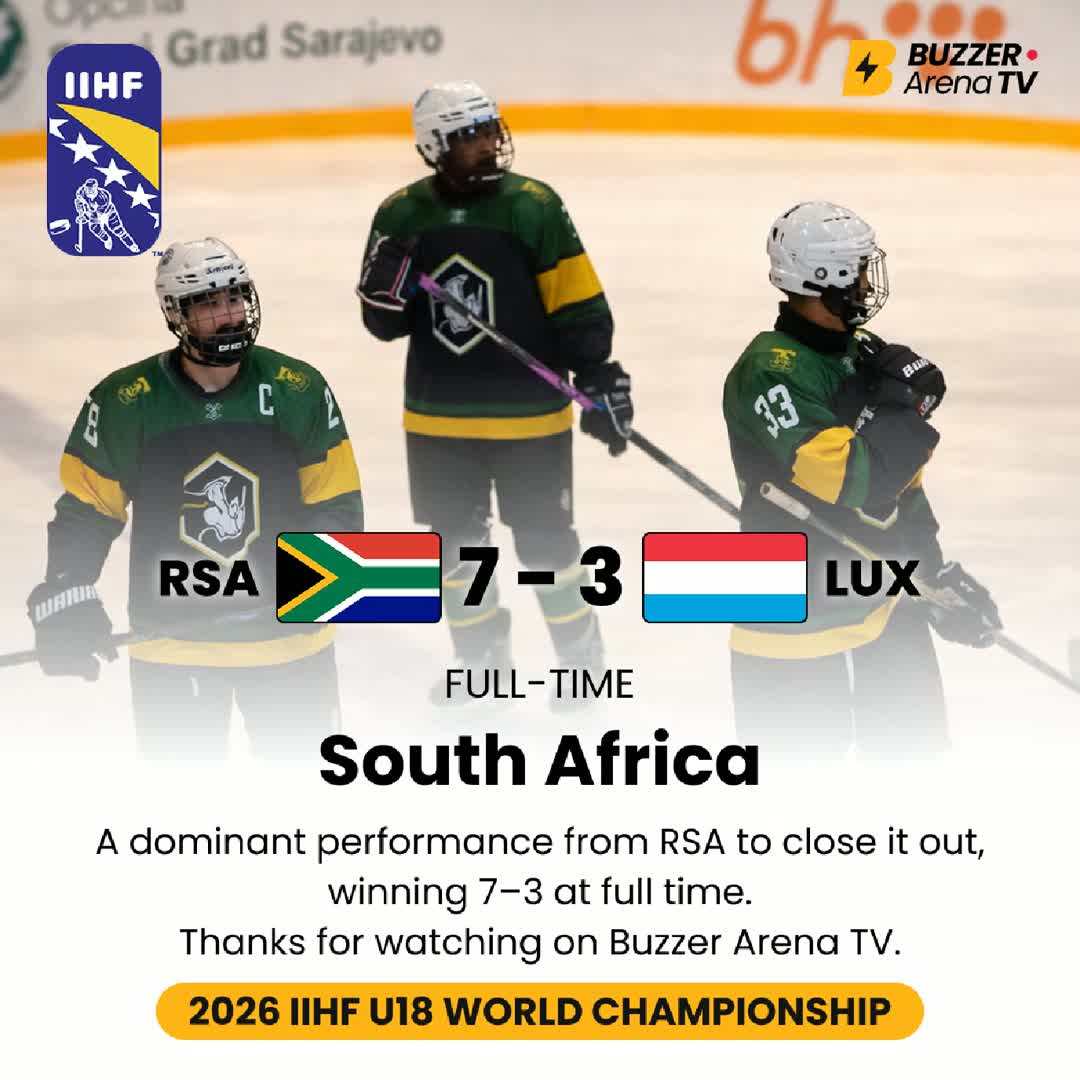Post by Buzzer Fan: Full time in Sarajevo! 🏒🔥 🇿🇦 RSA 7–3 🇱🇺 LUX South Africa turn up the heat in the final period and skate away...