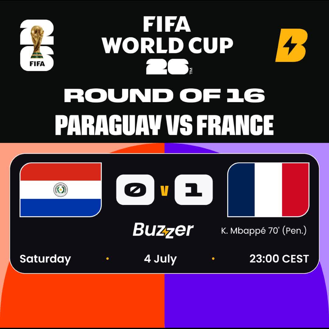 Post by Buzzer Fan: 🇵🇾 Paraguay vs France 🇫🇷 Ice-cold Mbappé! France edge past resilient Paraguay to seal a Quarter-Final spot!...
