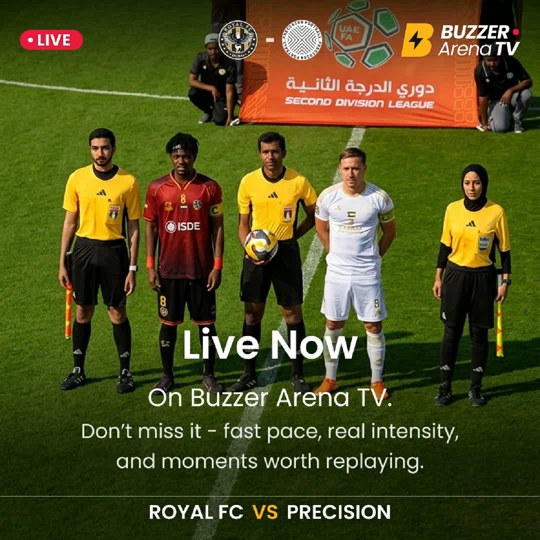 Post by Buzzer Fan: 🔴 LIVE NOW on Buzzer Arena TV! Royal FC 🆚 Precision ⚽🔥 All eyes on Royal FC as they step onto the pitch ready to...