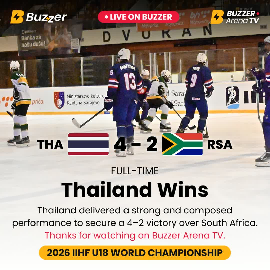 Post by Buzzer Fan: 🏒 THA 🇹🇭 4-2 RSA 🇿🇦 Thailand takes the win in a thrilling clash! 🔥 📅 Follow the action live on Buzzer for...