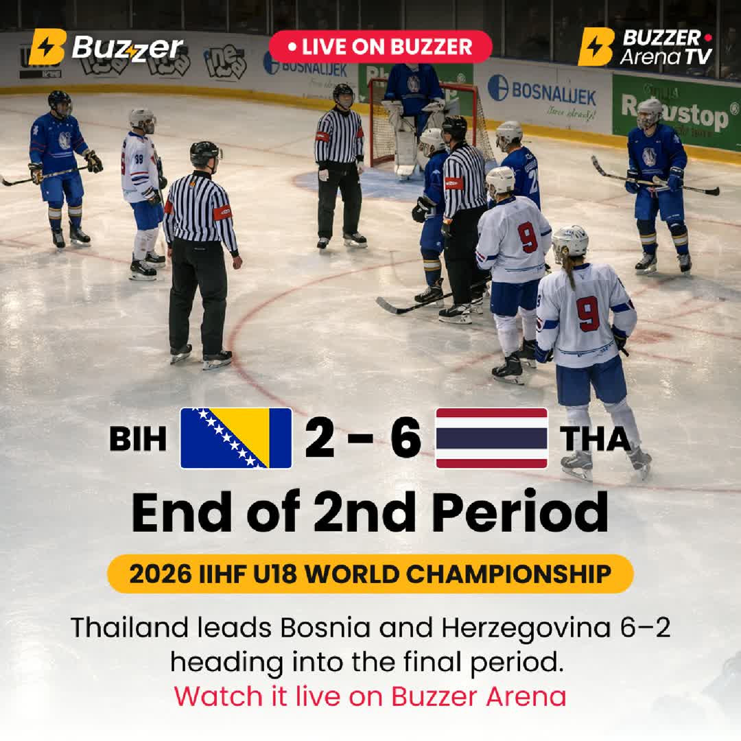 Post by Buzzer Fan: 🏒 End of 2nd | 🇧🇦🇹🇭 Bosnia push hard 💪 but Thailand stay sharp. Score: **6–2 Thailand** after two in Sarajevo....