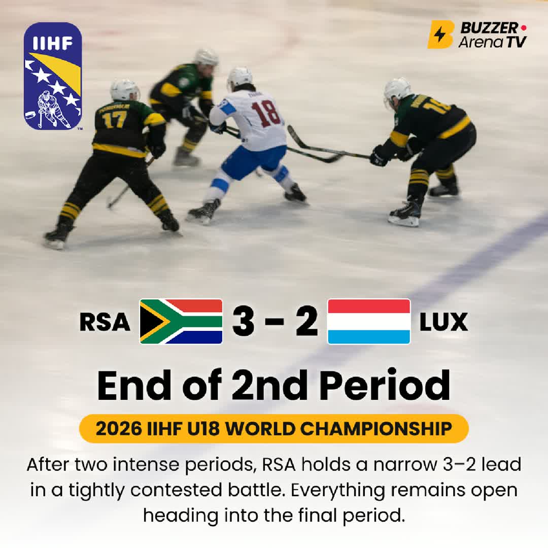 Post by Buzzer Fan: 🇿🇦 RSA 3–2 🇱🇺 LUX End of the second period in Sarajevo and we’ve got a thriller on our hands 🔥🏒 South Africa...