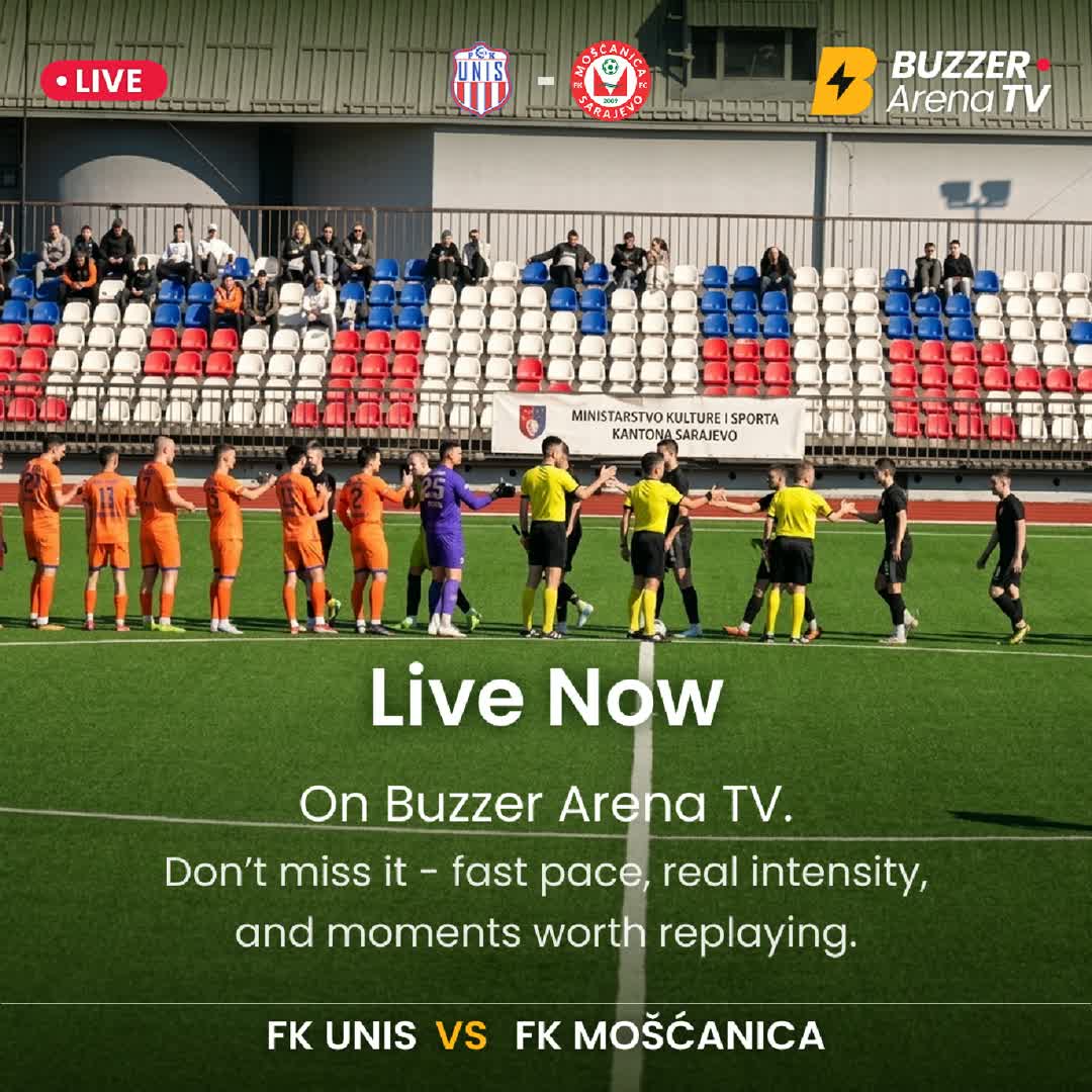 Post by Buzzer Fan: FK Unis vs FK Mošćanica is LIVE on Buzzer Arena TV! 🔥 Tune in for all the action! #fkunis #fkmoscanica #bihfootball