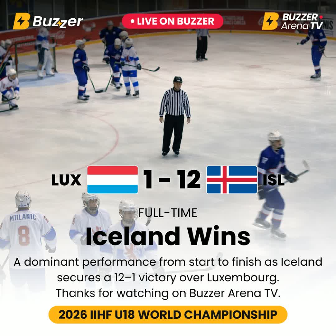 Post by Buzzer Fan: 🏒 FULL TIME – IMPRESSIVE WIN! Iceland take a commanding 12–1 victory over Luxembourg at the IIHF U18 World...