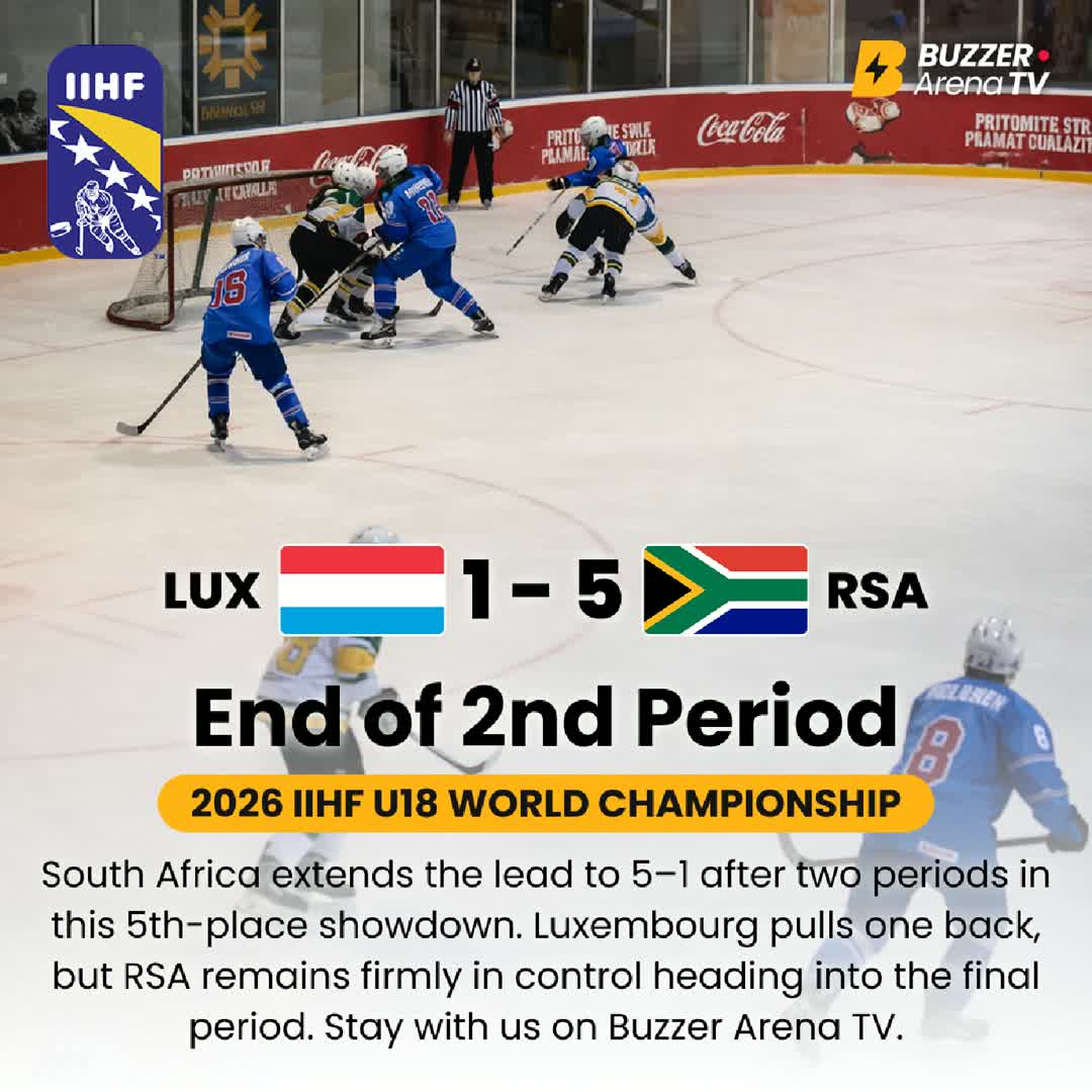Post by Buzzer Fan: 🏒 End of 2nd Period | LUX 🇱🇺 vs RSA 🇿🇦 South Africa remain in control and now lead 5–1 heading into the final...