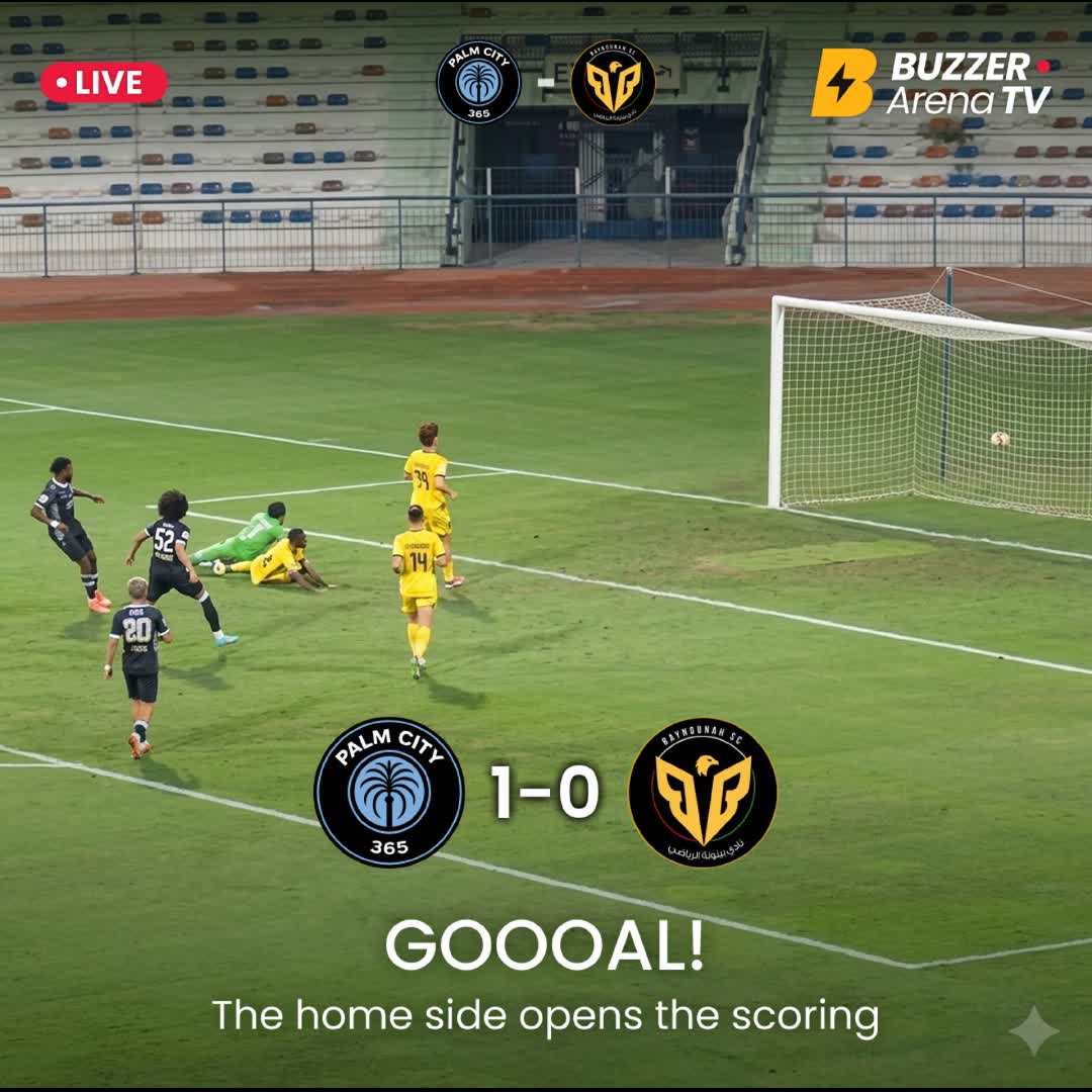 Post by Buzzer Fan: ⚽️ GOAL! Palm City strike first 🔥 1-0 and the pressure is on. Fast break. Sharp finish. No hesitation. 📺 LIVE now...