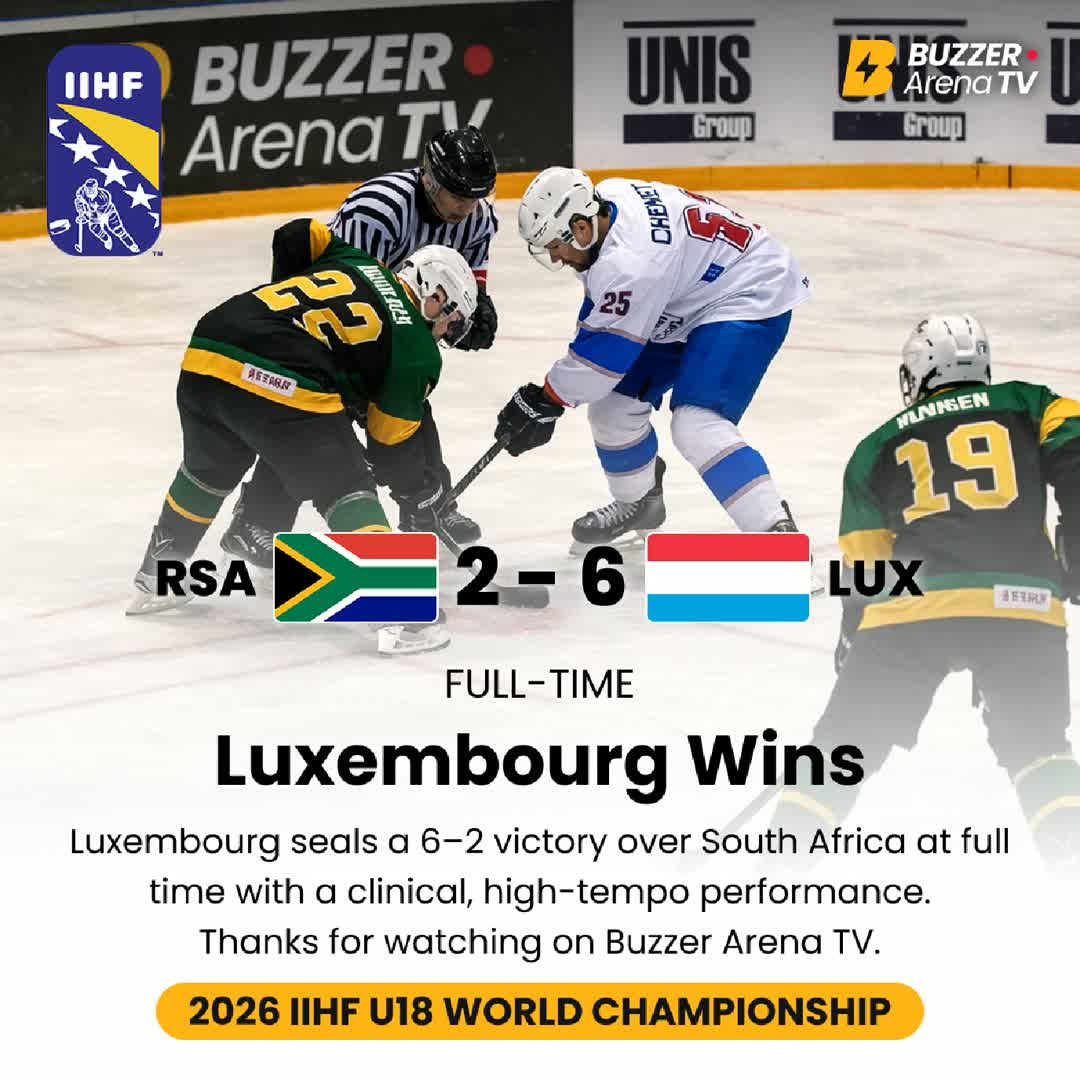 Post by Buzzer Fan: 🏒 RSA 🇿🇦 vs LUX 🇱🇺 FINAL: Luxembourg 6–2 South Africa Luxembourg seal a commanding victory in Sarajevo,...