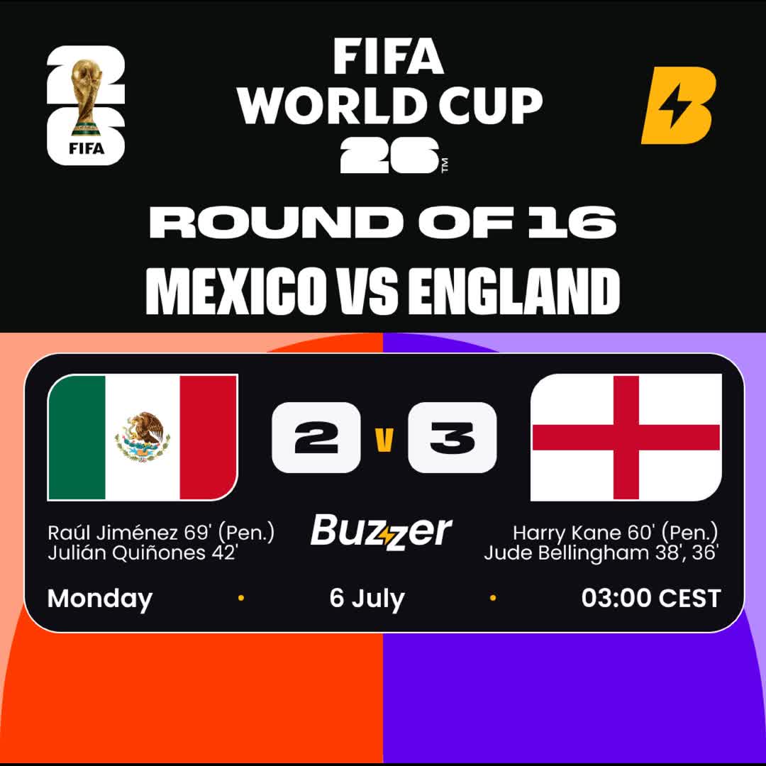 Post by Buzzer Fan: 🇲🇽 Mexico vs England 🏴󠁧󠁢󠁥󠁮󠁧󠁿 Five-goal thriller! Bellingham and Kane power England past Mexico in a classic...