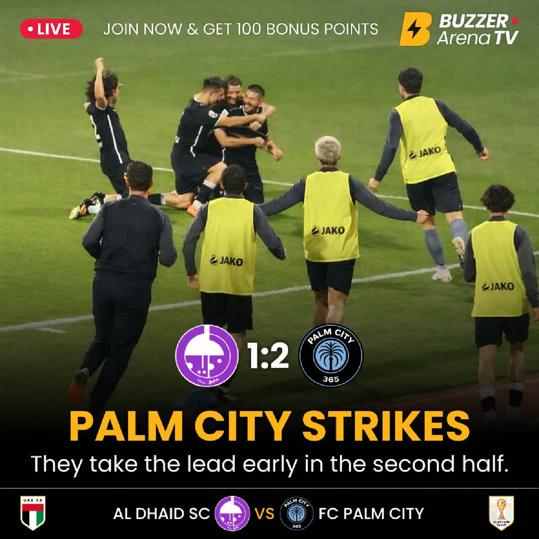 Post by Buzzer Fan: 💯 Brilliant response from Palm — behind early, ahead now, 2–1! 📽 Watch the action live on Buzzer. #AlDhaid...