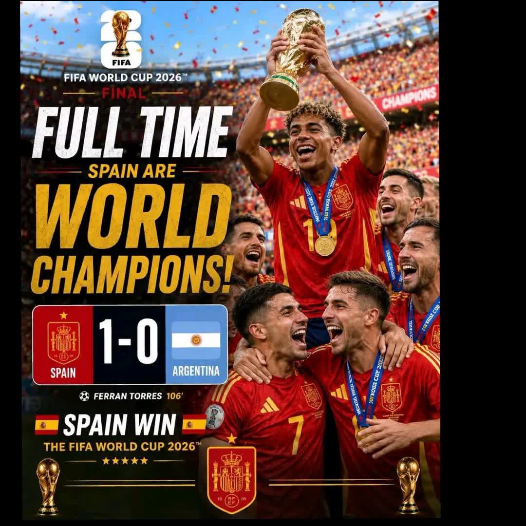 Post by Ekwueme Chibuike: #BREAKING: SPAIN WON THE 2026 FIFA WORLD CUP FINAL ON SUNDAY, BEATING DEFENDING CHAMPIONS ARGENTINA IN AN EXTRA-TIME...