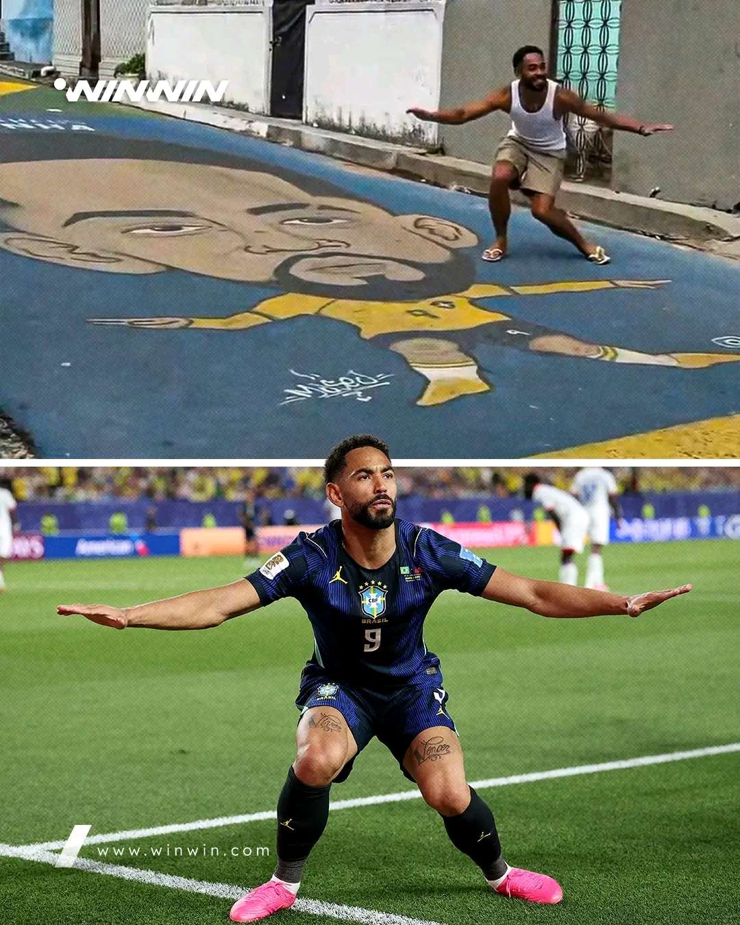 # ​🌊 The Story Behind Matheus Cunha’s Iconic "Surfer" Celebration (And How to Master It!)

​When it comes to Brazilian footballers, flair and celebration go hand in hand. From Ronaldinho’s Samba steps to Neymar’s viral dances, celebration is part of the Brazilian footballing DNA. However, Wolves and Brazil forward **Matheus Cunha** has carved out his own unique mark with his iconic **"Surfer" celebration**.

​Recently, this celebration took social media and the streets of Brazil by storm when local artists painted a massive street-art mural of Cunha performing his signature pose. True to his humble and charismatic nature, Cunha visited the mural in casual clothes and recreated the pose right on top of his painted likeness!

​Here is a deep dive into the origin of Cunha’s celebration, its cultural impact, and a step-by-step guide on how you can pull it off like a true Samba star.

## ​🎨 From the Pitch to the Streets: The Viral Mural

​Football in Brazil isn't just played in grand stadiums; it lives in the streets, on the walls, and across the asphalt of local neighborhoods.

​During the Copa América and international break, Cunha's signature celebration was immortalized on a street pavement in Brazil, depicted in a fun, cartoonish style wearing the iconic *Seleção* shirt.

​What made the moment truly special was Cunha’s response:

  *​**Authenticity:** Instead of just sharing it on Instagram, he personally visited the street.
  *​**Humility:** Dressed casually in a tank top, shorts, and flip-flops, he struck the exact same surf pose right above the mural.
  *​**Fan Connection:** It created an instant viral sensation, bridging the gap between high-profile professional football and grassroots fan culture.

## ​🏄‍♂️ What Does the "Surfer" Celebration Mean?

​While many celebrations are complex or choreographed, Cunha's surfing pose stands out for its **balance, simplicity, and swagger**:

  1. ​**Riding the Wave of Momentum:** In football terminology, "riding the wave" means taking full advantage of a good run of form or a big goal. Cunha’s celebration visually embodies this feeling.
  1. ​**Brazilian Beach Culture:** Brazil is world-famous for its surf culture (home to world champions like Gabriel Medina and Ítalo Ferreira). Cunha’s pose bridges the gap between the football pitch and the ocean vibe.
  1. ​**Composure & Coolness:** Sticking a low-center-of-gravity pose after scoring shows ultimate composure—it tells the opposition, *"I'm completely in control."*

## ​🕺 How to Do the Matheus Cunha "Surfer" Celebration (Step-by-Step Guide)

​Want to recreate Cunha's viral celebration after scoring a goal in 5-a-side or FIFA/FC? Here is the exact breakdown:

### ​Step 1: The Build-Up & Goal ⚽

  *​**Action:** Score a goal (preferably a composure finish or a powerful strike).
  *​**Mindset:** Don't sprint wildly toward the corner flag; keep your cool.

### ​Step 2: The Approach & Drop 📉

  *​**Action:** Slow down your run to a smooth glide.
  *​**Execution:** Drop your center of gravity by bending both knees deeply into a wide squat position. Keep your chest slightly forward, mimicking a surfer balancing on a board.

### ​Step 3: Arm Extension & Balance 🧘‍♂️

  *​**Action:** Extend both arms out fully to your sides at shoulder level.
  *​**Execution:** Keep your hands open and flat, parallel to the ground. This creates the illusion that you are balancing on an ocean wave (or the green pitch).

### ​Step 4: The Ice-Cold Stare 🧊

  *​**Action:** Hold the position completely still for 2 to 3 seconds.
  *​**Execution:** Look directly at the crowd or camera with a calm, confident expression. No screaming required—let the pose do the talking!

## ​📝 Conclusion for Football Fans

​Matheus Cunha represents a new generation of Brazilian talent: hardworking on the pitch, but full of joy and personality off it. His "Surfer" celebration has quickly become one of the most recognizable goal celebrations in modern football—a perfect blend of street art, beach culture, and Premier League flair.

​**Will you be trying the Surfer celebration after your next goal? Let us know in the comments below!**