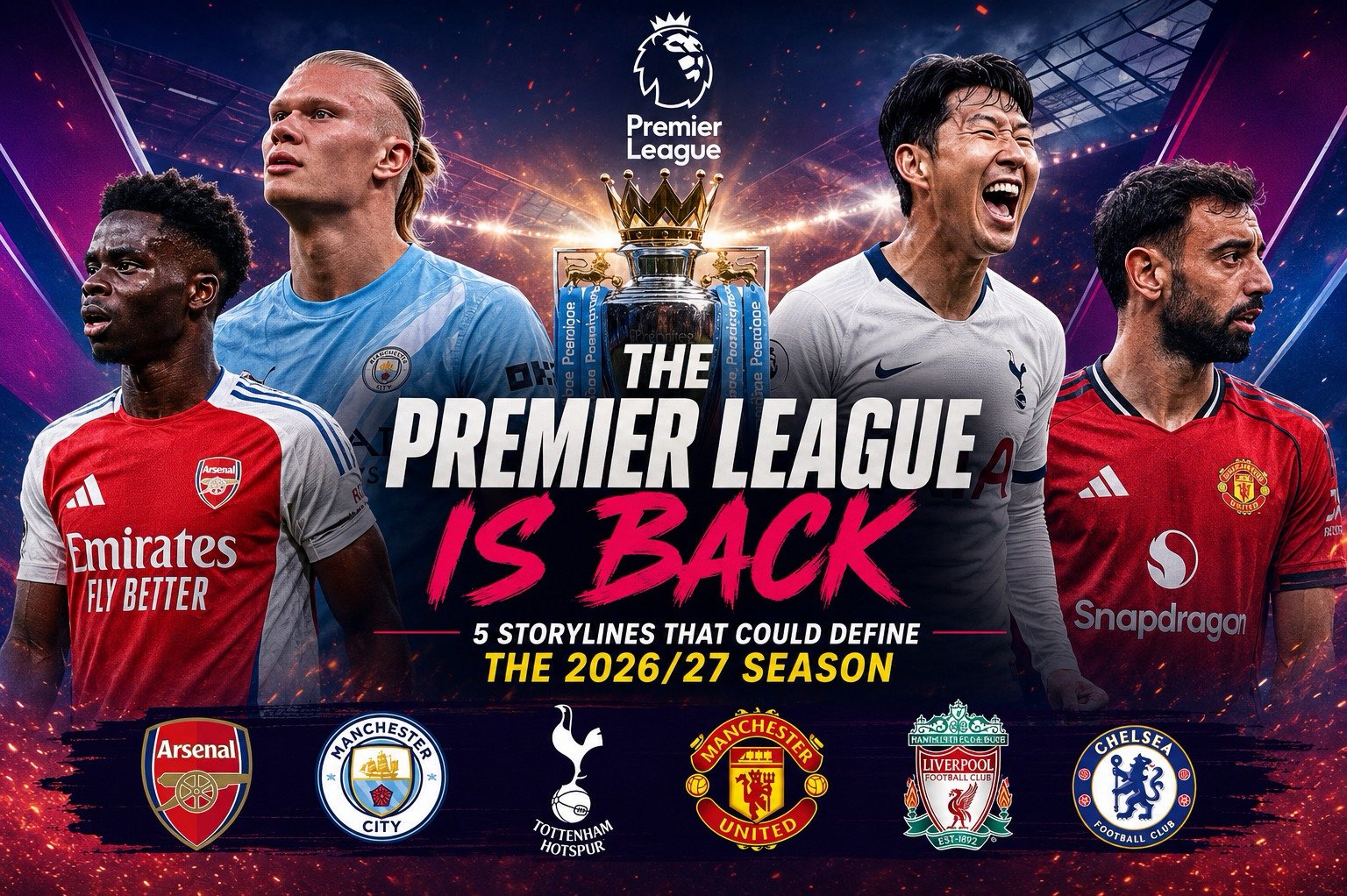 After months of waiting, the Premier League is finally back—and if the opening weekend is anything to go by, football fans are in for another season packed with drama, surprises and unforgettable moments.

The 2026/27 campaign arrives with Arsenal beginning their title defence after ending their long wait for the Premier League trophy last season. But keeping the crown could prove even harder than winning it.

Manchester City are entering a new era, Liverpool are looking to remain among England’s elite, Manchester United are hoping for a major revival, while Tottenham Hotspur have completely transformed their squad after a difficult previous campaign.

And with the transfer window still open, the story is far from complete.

## **Arsenal: From Champions to Defenders**

Arsenal enter the season with something every club wants—the pressure that comes with being champions.

Mikel Arteta’s side finally ended their two-decade wait for the Premier League title last season, and their biggest challenge now is consistency.

The Gunners have already strengthened their squad, including the £51 million arrival of Aston Villa defender Ezri Konsa.

But winning one title and defending it are two completely different challenges.

Every opponent will want to beat Arsenal. Every mistake will receive greater attention. Every dropped point will be viewed through the lens of the title race.

Arsenal therefore need more than talent. They need mentality, depth and the ability to handle pressure throughout a long campaign.

If they can maintain the hunger that took them to the trophy last season, they could once again be the team everyone is chasing.

## **Manchester City: The Beginning of a New Era**

Manchester City have dominated English football for much of the modern era, but the club now faces an important period of transition.

The departure of key figures and the changing balance of the squad mean Pep Guardiola’s team could look very different from the City supporters have become accustomed to seeing.

The biggest question is simple: can City rebuild without losing their winning identity?

Their rivals have strengthened, and the margin for error could be smaller than ever.

City are still City, however. Writing them off would be a huge mistake.

With Guardiola on the touchline and world-class players throughout the squad, they remain one of the biggest threats to Arsenal’s title defence.

## **Tottenham’s Billion-Dollar Statement**

Few clubs have generated as much transfer-market attention as Tottenham this summer.

Under Roberto De Zerbi, Spurs have embarked on an extraordinary rebuilding project after narrowly avoiding relegation last season. Their spending has already exceeded £200 million, with major arrivals including Sandro Tonali and Mateus Fernandes.

The club are also pursuing further major additions.

Tottenham’s transformation is therefore one of the most fascinating stories of the new season.

The question isn’t whether they have spent enough.

The question is whether all that investment can quickly become a successful team.

De Zerbi has inherited a squad undergoing a major identity change. If the new players adapt quickly, Tottenham could climb dramatically up the table.

But if the pieces fail to fit together, the pressure will become enormous.

## **Manchester United: Time for a Statement**

Manchester United begin another campaign with expectations that remain enormous.

The club’s supporters have endured several disappointing seasons, and the arrival of new players and tactical changes has created renewed optimism.

Their opening fixture against Hull City on Saturday provides an immediate opportunity to establish momentum.

United don’t necessarily need to win the league this season to prove that progress is being made.

But they do need to look like a team heading in the right direction.

Better performances, greater consistency and a return to European football contention would represent significant progress.

The pressure at Old Trafford, however, is never small.

## **The Transfer Window Could Still Change Everything**

One of the most exciting aspects of this season is that the transfer story isn’t finished.

Clubs are still working on deals, with Tottenham reportedly pursuing Manchester City attackers Savinho and Omar Marmoush, while Liverpool continue to explore attacking reinforcements.

Chelsea are also dealing with uncertainty around Enzo Fernández amid reports of interest from Manchester City.

That means the teams we see in August may not be the same teams we see when the transfer window closes.

One major signing can completely change a club’s ambitions.

A striker can turn a top-four challenger into a title contender. A defensive signing can transform a vulnerable back line. Losing a key player can have the opposite effect.

With the deadline approaching, expect more twists.

## **The Race Is Wide Open**

The beauty of the Premier League is that predictions rarely survive contact with reality.

Arsenal may be the defending champions, but Manchester City remain dangerous. Liverpool cannot be ignored. Manchester United are desperate to return to the top. Chelsea are beginning another rebuilding project, while Tottenham have spent heavily in an attempt to transform their fortunes.

And beyond the traditional giants, there are always clubs capable of producing unexpected results.

That is what makes this season so difficult to predict.

There is no guarantee that last season’s hierarchy will remain unchanged.

## **Final Verdict**

The 2026/27 Premier League season has all the ingredients of another classic.

Arsenal have a title to defend.

Manchester City are entering a new chapter.

Manchester United are searching for a revival.

Tottenham are betting heavily on a dramatic transformation.

Liverpool, Chelsea and the rest of the league will have their own ambitions.

And with the transfer window still open, the final shape of the competition is yet to be decided.

One thing is certain: the road to the Premier League trophy will not be easy.

The champions have been crowned once.

Now comes the much harder question:

**Can Arsenal do it again?**