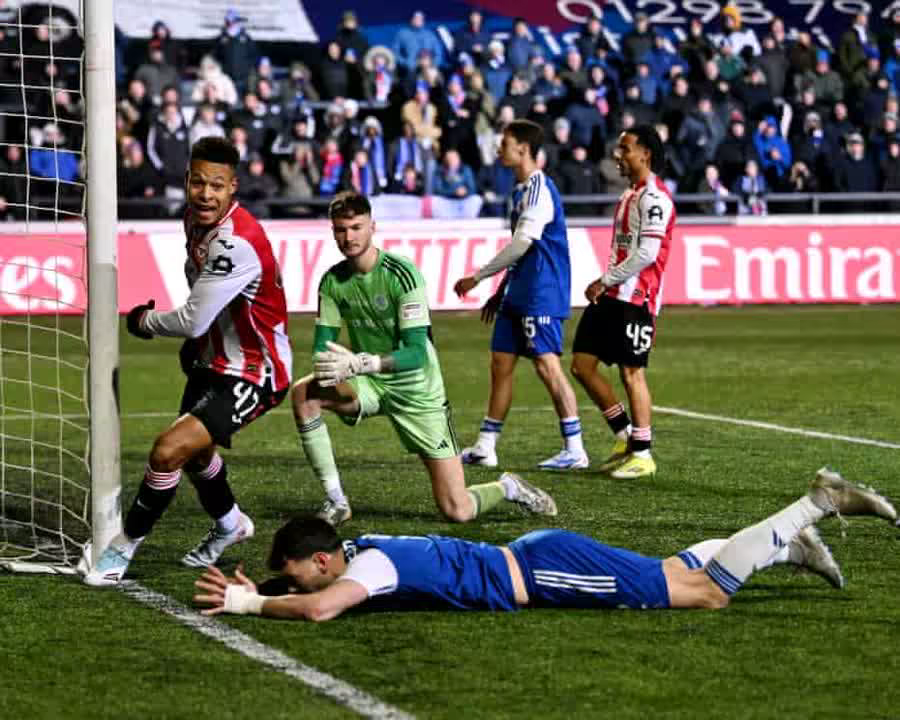 Macclesfield’s fairytale FA Cup run ended by Heathcote’s own goal against Brentford