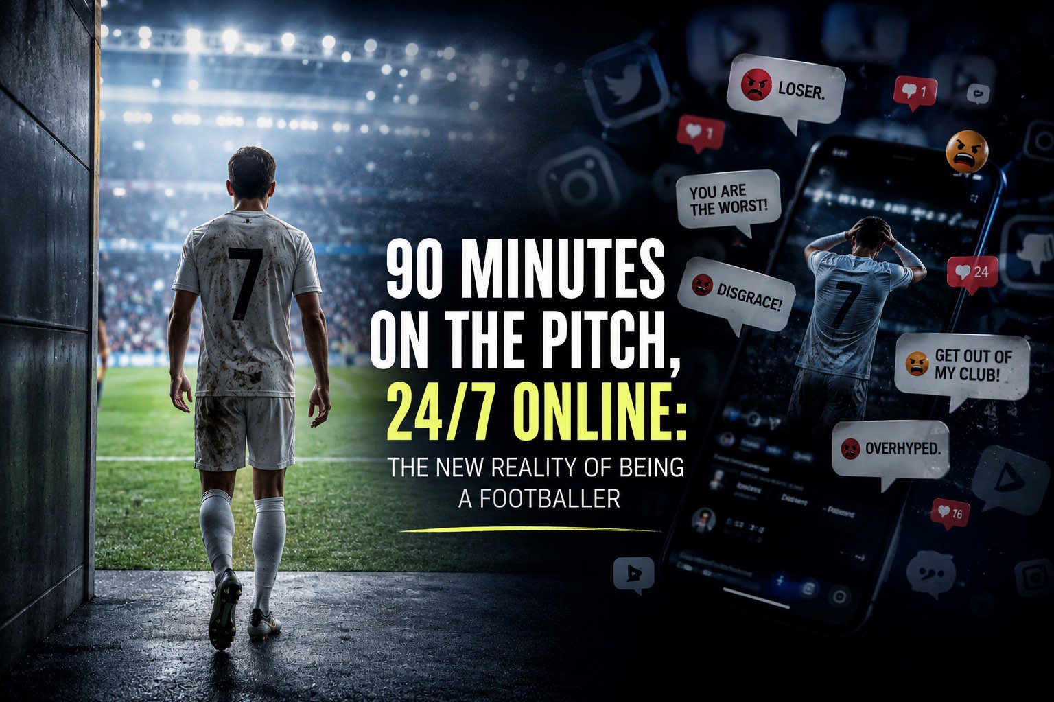 Imagine missing a penalty in front of 50,000 people. Years ago, the criticism might have followed you into the newspapers the next morning or appeared on television later that evening. Today, before you even reach the dressing room, thousands of people may already be judging you online. Comments. Memes. Messages. Videos of the mistake. Opinions from people you have never met.

The match ends after 90 minutes. The attention doesn’t.

Social media hasn’t changed what it takes to play football. Players still need talent, discipline, consistency, physical preparation and mental strength. What it has changed is what it means to **be a footballer**. Today’s players are not only athletes. Whether they choose it or not, many are also public figures, content creators and personal brands.

## **More Than Just a Player**

Instagram, TikTok, YouTube and X have given footballers something previous generations never really had: direct access to their audience. They can show training sessions, recovery, life behind the scenes, celebrations, charity work or simply moments away from football.

And fans clearly care about that connection. A study analysing **1,727 Instagram posts from 289 professional Major League Soccer players** found that posts connected to athletic performance generated particularly strong engagement. High-quality images and posts featuring teammates also performed better.

It tells us something interesting: supporters don’t only want to watch players for 90 minutes. They want to know the people behind the shirts. That can be incredibly powerful. A player from a smaller league no longer needs major television coverage to build an audience. Women footballers can reach thousands — sometimes millions — of people even when traditional sports media gives their competitions limited attention. But with that opportunity comes a new expectation.

![](https://d32kj04sxj85qr.cloudfront.net/public/users/a4380428-d091-70f7-d93d-c3744ee8a566/blogs/7988c49e-41a5-4f74-88bf-d8582c2d4e00.png =1536x1024)


## **Does Every Footballer Have to Become a Content Creator?**

This is where things become complicated. Today, having a strong social-media presence can create opportunities far beyond the pitch. Sponsors look at followers, engagement and audience demographics. Players can build businesses, attract partnerships and create a personal brand that continues long after their playing career ends.

Research into athlete branding suggests that successful footballers often combine sporting performance with authentic communication and carefully chosen commercial partnerships. For some players, this is a huge opportunity.

But what about the player who simply wants to play football? Should every footballer need an Instagram strategy? Should staying private make someone less commercially valuable? And should players be expected to share their lives simply because supporters now have the technology to follow them?

There is a strange contradiction in modern football. We ask players to be authentic — but analyse everything they post. We want them to have personality — but criticise them when we disagree with it. We want access to their lives — and then sometimes forget where the boundary between the player and the person should be.

## **One Mistake Can Follow You Home**

Perhaps the darkest side of this new reality appears after things go wrong. A missed penalty once happened inside a stadium. Now it can follow a player home.

FIFA and FIFPRO’s Social Media Protection Service scanned more than **20 million posts and comments during the 2022 FIFA World Cup**. After AI detection and human review, **19,636 posts and comments were confirmed as abusive, discriminatory or threatening**.

And the problem is not limited to men’s football. During the 2023 Women’s World Cup, more than **150 monitored players — roughly one in five — received discriminatory, abusive or threatening messages**, according to FIFA and FIFPRO.

Think about what that means. A player can finish one of the biggest matches of their career, pick up their phone and immediately find strangers attacking not only their performance, but potentially their race, gender, nationality, sexuality, religion or family.

Criticism is part of professional sport. **Abuse should never be.**

## **The Pressure Doesn’t End at the Final Whistle**

Social media also makes switching off increasingly difficult. After a bad match, a player once had some possibility of leaving the stadium and separating themselves from public opinion. Now that opinion is sitting in their pocket.

Open Instagram. Open X. Read the comments. See the ratings. Watch the clip of your mistake again. And again.

This can be particularly difficult for young players. Footballers can become internationally recognised while they are still teenagers. They are expected to deal with pressure, criticism and millions of opinions at an age when most people are still discovering who they are.

We often talk about whether young players are physically ready for professional football. Maybe we should also ask whether football is doing enough to prepare them for everything that comes with being publicly visible 24 hours a day.

## **Social Media Isn’t the Enemy**

None of this means social media is bad for football. Far from it. It has brought players and supporters closer together. It has given athletes control over their own stories rather than forcing them to communicate only through journalists and clubs.

It has helped women’s football, smaller leagues and less-known players reach audiences they may never have reached through traditional media. It has created businesses, careers, communities and opportunities. It allows players to speak about racism, mental health, charity and issues that matter to them.

The problem isn’t that footballers have social media. The challenge is learning where football ends and the person begins.

## **A New Definition of Being a Footballer**

Being a professional footballer has always meant dealing with pressure. But the pressure has changed. Today, players have to manage performance, public communication, sponsorships, privacy and constant online judgement — all while representing a club and, for some, an entire country.

The modern footballer can build a global audience from a phone. That is an extraordinary opportunity. But the same phone can also deliver thousands of opinions directly into their private life.

Perhaps that is the contradiction at the heart of modern football. Players have never been closer to the fans, but they have also never had fewer places to hide from them.

Football used to demand 90 minutes under the spotlight. **Today, that spotlight rarely switches off.** The match may end at the final whistle. **For the modern footballer, the judgement doesn’t.**

### **Research & Sources**

The research and statistics referenced in this article are based on studies and reports from **FIFA, FIFPRO and the European Sport Management Quarterly**, including FIFA and FIFPRO’s Social Media Protection Service reports from the **2022 FIFA World Cup and the 2023 FIFA Women’s World Cup**, as well as academic research examining athlete branding, social-media engagement and the relationship between professional athletes and their online audiences.

**— Stacey | Beyond the Game**