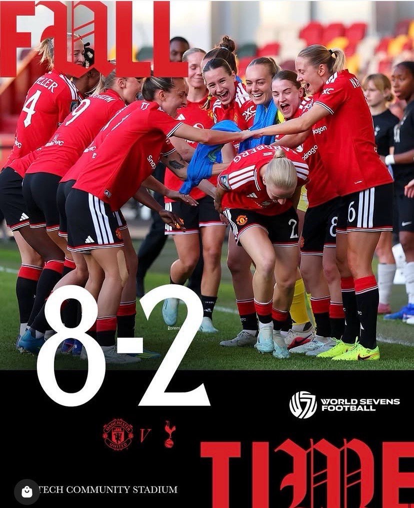 Manchester United Women delivered a stunning performance as they secured a place in the World Sevens Football semi-finals with an emphatic 8-2 victory over Tottenham Hotspur Women.



The Red Devils were in sensational form from the first whistle, showcasing their attacking quality and determination throughout the match. Fans were treated to an entertaining display of football as United’s players combined skill, pace, and clinical finishing to dominate their opponents.



The match quickly turned into a goal fest, with Manchester United taking control and refusing to ease off the pressure. Every attack looked dangerous, and the team capitalized on several opportunities to build an overwhelming lead. Tottenham struggled to contain United’s relentless forward play, allowing the Red Devils to run riot in front of goal.



One of the most impressive aspects of the victory was the team’s unity and confidence. Players celebrated every goal together, demonstrating the strong team spirit that has become a key part of Manchester United Women’s success this season. Their energy and passion were evident throughout the game, helping them maintain momentum even after establishing a comfortable advantage.



The World Sevens Football tournament has provided fans with fast-paced and exciting matches, and Manchester United Women have certainly embraced the format. Their attacking style of play has made them one of the most entertaining teams in the competition, and this latest result further strengthens their credentials as serious contenders for the title.



Supporters were quick to react on social media, praising the team’s incredible performance and expressing excitement about the upcoming semi-final clash. Many fans highlighted the squad’s attacking depth and ability to score goals from multiple areas of the pitch.



As the tournament progresses, Manchester United Women will be eager to carry this momentum into the semi-finals. With confidence running high and their attacking unit firing on all cylinders, the team will believe they have what it takes to go all the way and lift the trophy.



An 8-2 victory is more than just a win—it is a statement of intent. Manchester United Women have announced themselves as one of the strongest teams in the competition, and football fans around the world will be watching closely to see what they do next.



The journey continues, but for now, Manchester United Women can celebrate a memorable night and look ahead to the semi-finals with confidence and optimism. If they continue to perform at this level, they could be on course for something truly special.Manchester United Women have sent a clear message to the rest of the competition with their dominant 8-2 victory over Tottenham Hotspur Women. The team’s attacking brilliance, confidence, and unity were on full display as they booked their place in the semi-finals. With momentum firmly on their side, the Red Devils will now look to continue their impressive run and take another step closer to World Sevens Football glory.