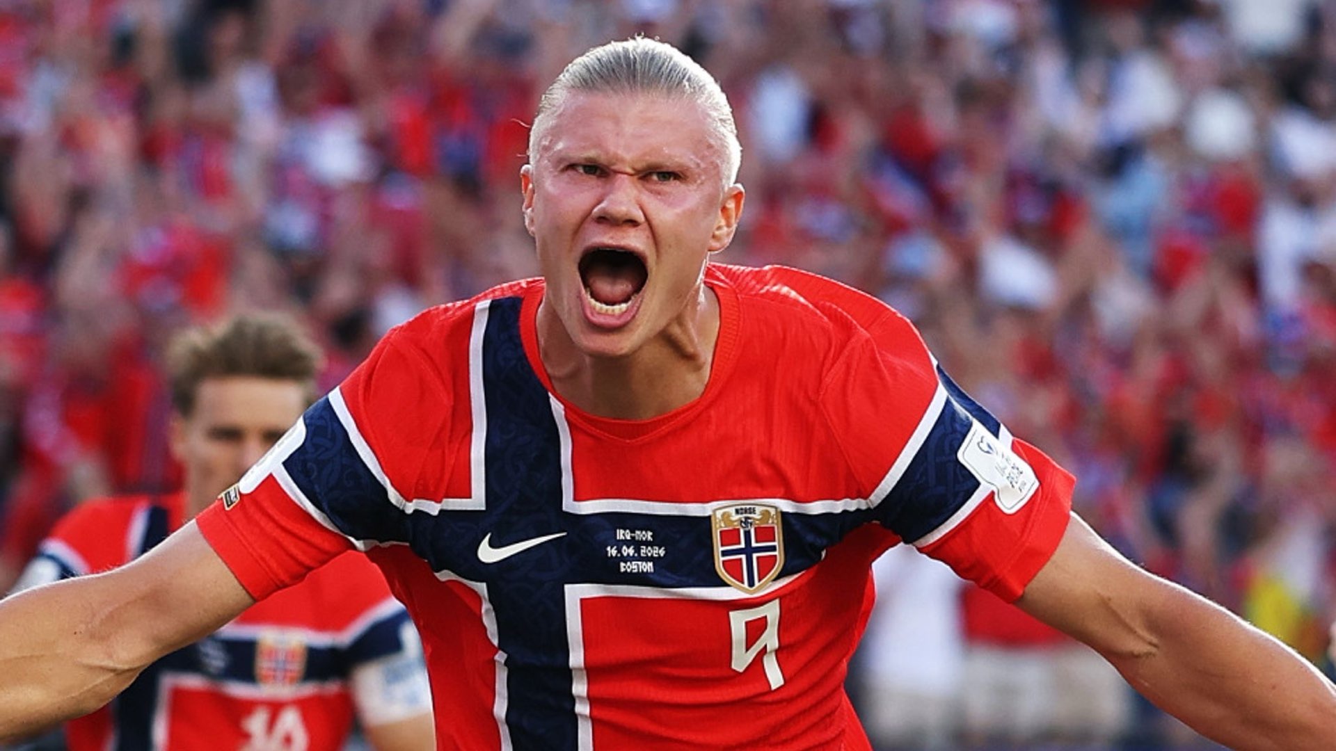 Norway - Erling Haaland scores twice on tournament debut as Stale Solbakken's side make winning start

Match report from the World Cup 2026 Group I match between Iraq and Norway at Boston Stadium; Man City striker Erling Haaland scored twice on his first-ever appearance in the competition; Leo Ostigard scored the third for Stale Solbakken's side before Aymen Hussein's late own goal



Erling Haaland starred on his World Cup debut, scoring twice to help Norway to a 4-1 win over Iraq in Boston.



The Manchester City striker was kept quiet in the first 28 minutes - with the sum of his chances a towering header that went well over the bar - but he was soon off the mark when he tapped in a square ball from Wolves defender David Moller Wolfe.



It was the 11th competitive appearance in which he had scored for Norway, dating back to November 2024, but also his 51st senior international goal in just 56 appearances.



Aymen Hussein - who was held and questioned for around seven hours by authorities when he arrived in the US earlier this month - then levelled with a brilliant header 10 minutes later. It was only Iraq's second-ever World Cup goal and their first in 40 years.



But just before the break, Haaland chased down Zaid Tahseen's weak pass back to goalkeeper Jalal Hassan, nipped in front and tapped home to quickly restore Norway's lead with goal number 52.



The second half largely lacked the excitement of the first. At times, the tempo slowed to that of a training match. But with 14 minutes of the 90 left to play, substitute Leo Ostigard was able to run unchallenged to meet Martin Odegaard's corner and head home.



And deep into stoppage time, they managed a fourth when Haaland's towering header was turned over the line by the unfortunate Hussein at the far post.



The victory puts them top of Group I on goal difference following France's 3-1 win over Senegal in the earlier game.



# The key most from boston



13: Iraq's Ali Al-Hamadi fires over under pressure from Torbjorn Heggem.

20: OVER! Erling Haaland leaps to meet a corner but heads well clear of the target.

29: GOAL! Haaland scores his first World Cup goal by tapping in David Moller Wolfe's cross.

31: CHANCE! Haaland opts to tee up Alexander Sorloth instead of going alone. His shot is blocked.

37: Martin Odegaard fires wide from 20 yards.

39: GOAL! Aymen Hussein levels with bullet header.

43: GOAL! Haaland takes advantage of a defensive error to score his second.

53: Hussein meets a lovely cross from Ibrahim Bayesh, but can't get the header on target.

65: Hussein Ali latches onto a cross, then lifts an effort onto the roof of the net.

76: GOAL! Leo Ostigard runs, leaps and heads home Odegaard's corner.

83: CHANCE! Haaland passes up a chance to complete his hat-trick by firing straight at Jalal Hassan.

90+7: GOAL! Hussein's own goal extends Norway's lead in the final seconds.



# Analysis: Haaland takes to a new competition with ease - again



The Austrian Bundesliga, the Bundesliga, the Premier League, the Champions League. Everywhere Erling Haaland has gone, in every competition he has played in, he has settled immediately.



So it was perhaps no surprise one of the world's most fearsome strikers would take to the World Cup like a duck to water, too.



Less than 30 minutes into his tournament debut - and Norway's first appearance since 1998 - he was off the mark with a tap-in. Before the break, he had taken advantage of a calamitous error to score another. He played a part in the fourth goal, too.



And all that with just 20 touches throughout the entirety of the game in Boston. That is nothing new, but it is a reminder of the devastating impact he can have without touching the ball.



The 25-year-old is among the favourites for the Golden Boot and it is easy to see why. You would not bet against him making significant progress towards the all-time record of 16 World Cup goals, either...

